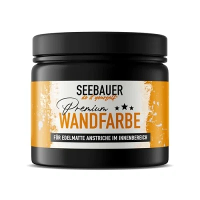 Abbildung von SEEBAUER diy Wandfarbe Schwarz 300ML für Innen (No. 100 Black Pearl) Edelmatte tiefschwarze Innenfarbe Schwarztöne sehr hohe Deckkraft Matt, Abwaschbar und Tropffrei