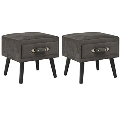 Abbildung von vidaXL 2X Nachttisch 1 Schublade Nachtschrank Nachtkonsole Nachtkommode Schlafzimmer Kommode Schrank Beistelltisch Beistellschrank Grau Samt 40x35x40cm