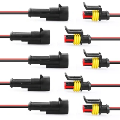 Abbildung von moinkerin 5 Stücke Auto Wasserdichter Steckverbinder 2 Poliger Kabel Wasserdichte Stecker 12V für Boote, Motorräder, Motorroller, LKWs, Quads, Fahrräder und Dreiräder