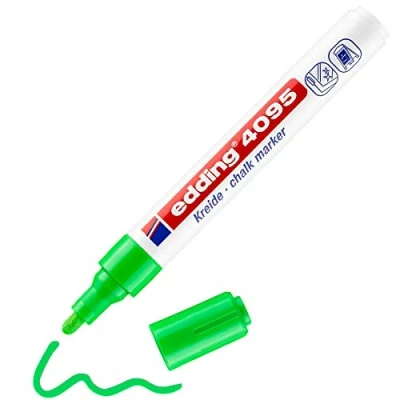 Abbildung von edding 4095 Kreidemarker hell grün 1 Kreidestift Rundspitze 2 3 mm für Tafel abwischbar zum Beschriften von Fenster, Glas, Spiegel Tafelstift mit deckenden Farben