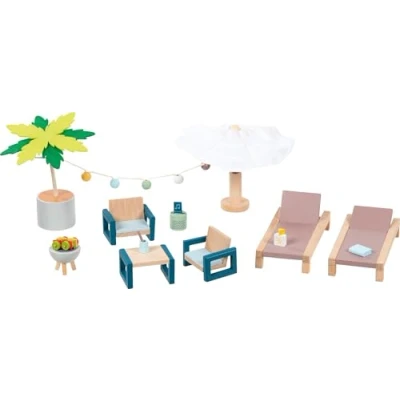 Abbildung von goki Puppenhausmöbel Outdoor Möbel Set Mallorca (packung, 11tlg), ein Hauch von Urlaubsfeeling.