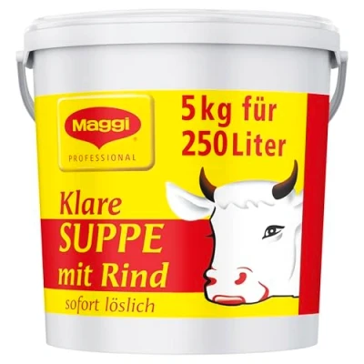 Abbildung von MAGGI Professional Klare Suppe mit Rind, Rindfleischpulver und Rinderfett, Sofort löslich, Ergiebigkeit 227,5L, 1er Pack (1 x 5kg Eimer)