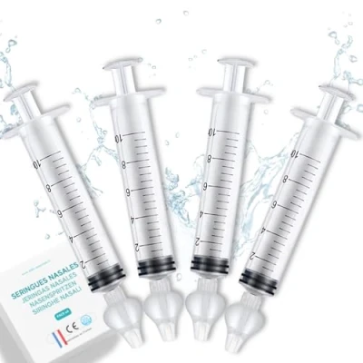 Abbildung von Nasenspritze für Babys ABBICARE , 10 ml, BPA frei Set mit 4 Spritzen weichen Silikonaufsätzen &amp; Ratgeber Sanfte Nasenpflege Kochsalzlösung CE zertifiziert physiologisches Hygiene Serum