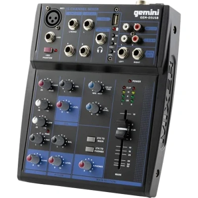 Abbildung von GEMINI GEM 05 USB Mixer / Bluetooth Media Player Streaming 5 Kanäle Phantomspeisung