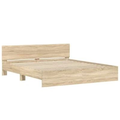 Abbildung von vidaXL Bettgestell, Bettrahmen mit Lattenrost, Bett Gästebett Kopfteil, Doppelbett Schlafzimmerbett Schlafzimmermöbel, Sonoma Eiche 180x200cm