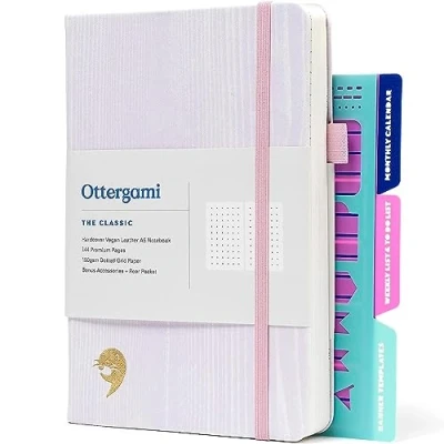 Abbildung von Ottergami Bullet Journal Notizbuch Gepunktet, Hochwertiges, Dickes Papier mit 150 G/M², Classic A5 Dotted Bulletjournal, Vorgedruckten Punkten und Zusätzlichen Schablonen