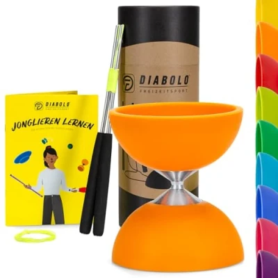 Abbildung von Diabolo Freizeitsport Jonglier Set Basic (orange) mit Aluminium Handsticks, Ersatzschnur, Anleitung. Perfekt für Kinder, Einsteiger &amp; Anfänger