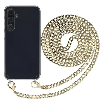 Abbildung von EAZY CASE Handykette kompatibel mit Samsung Galaxy A55 Kette zum Umhängen für Hülle Band aus Silikon stoßfeste transparente Handyhülle als Fallschutz in Metall Gold