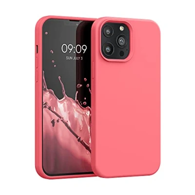 Abbildung von kwmobile Hülle kompatibel mit Apple iPhone 13 Pro Max Silikon Handy Case Handyhülle weiche Oberfläche kabelloses Laden Neon Koralle