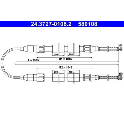Abbildung von ATE 24.3727 0108.2 Handbremsseil 2565 VOLKSWAGEN: Santana Limousine, Passat B2 Variant