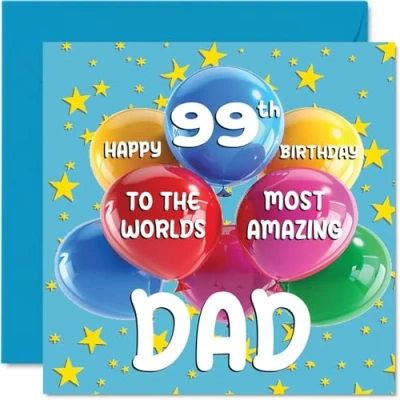Abbildung von Stuff4 Geburtstagskarte zum 99. Geburtstag World&#039;s Most Amazing Dad Happy 99th Birthday Card for from Son Daughter, 145 mm x mm, Age 99 Ninety Nine Greeting Cards Father Papa