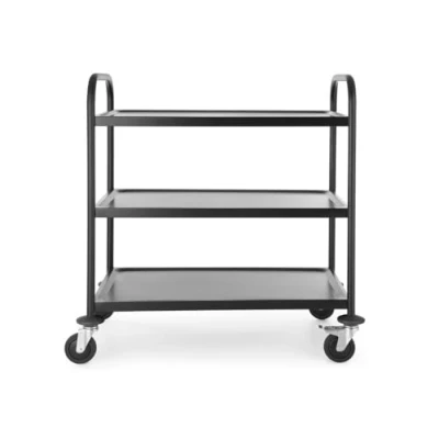 Abbildung von HENDI Servierwagen, für Geschirr, Küchenwagen, mit 4 Lenkrollen 2 davon gebremst, 3 Regalböden, Max. Traglast pro Boden 50kg, 905x585x(H)945mm, Blech 830x510mm, Edelstahl, mattschwarz