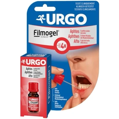 Abbildung von URGO Aphthen Filmogel®: gebrauchsfertiges Flüssigpflaster zur Behandlung von und kleinen Wunden der Mundschleimhaut, schützt bis zu 4 Stunden, auch beim Essen, klinisch getestet, 6 ml