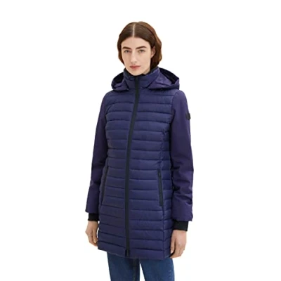Abbildung von TOM TAILOR Mädchen 1034124 Hybrid Steppmantel mit Kapuze, 11331 Atlantic Ocean Blue, XS