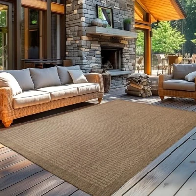 Abbildung von Carpetsale24 In &amp; Outdoor Teppich Wetterfest 80 x 150 cm Läufer Braun Flur Waschbar, Wasserfest, Pflegeleicht und Flachgewebe Ideal für Balkon, Garten, Terrasse als Küchenläufer