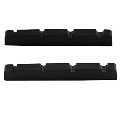 Abbildung von Musiclily Pro Harnstoffharz Kunststoff 40mm Geschlitzt Jazz Bass Sattel Flacher Boden Nut für 4 Saiter E Bass, Schwarz(2 Stück)