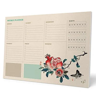 Abbildung von Grupo Erik Wochenplaner Tischkalender Block A4 Kalender Planer Japanische Kunst Tischplaner ohne festes Datum Schreibunterlage auf Englisch