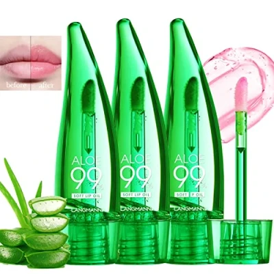 Abbildung von Mrettick 3pcs Aloe Vera Lipgloss, lang anhaltender nahrhafter Lippenbalsam Feuchtigkeitsspendendes Lippenöl, farbwechselnder Lippenstift getöntes Set Lip Balm