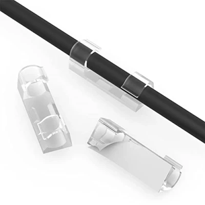 Abbildung von URAQT Kabelclips, 40 Stück Kabelhalter mit Starken Selbstklebend Pads Kabelklemme Kabelmanagement für Haus Schreibtisch Büro USB Ladekabel, PC, TVKabel und Audiokabel Usw (Klar 9MM）
