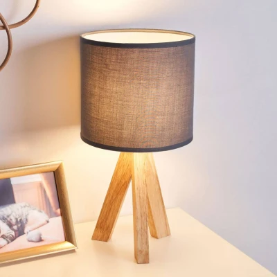 Abbildung von Pauleen 48104 Woody Love Tischleuchte max20W E14 Tripod skandinavische Dreibeinlampe Grau Tischlampe 230V Holz/Stoff