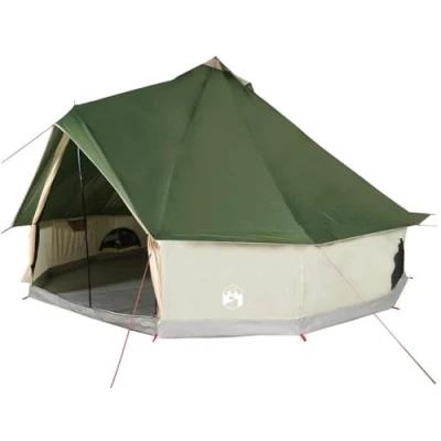 Abbildung von vidaXL Tipi Familienzelt 6 Personen, Campingzelt mit Netzwände, Wasserdicht Tipizelt E Anschluss, Gartenzelt, Grün 185T Polyester