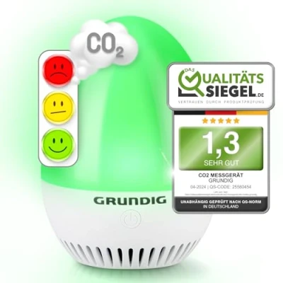 Abbildung von Grundig Raumluft Qualitätssensor Luftqualitätsmesser CO2 Sensor, Akku Betrieb,einfache Bedienung,7x7x10 cm
