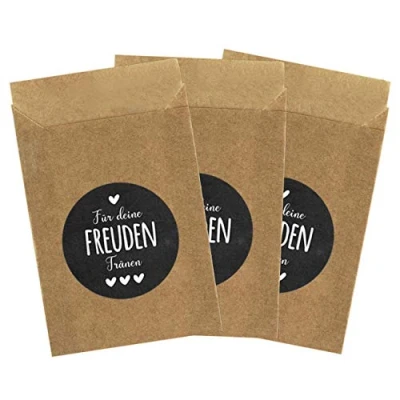 Abbildung von Papierdrachen 50 braune Papiertüten &amp; Freudentränen Aufkleber für die Hochzeit Verpackung Taschentücher Vintage Deko (Papiertüten Sticker) Set 2