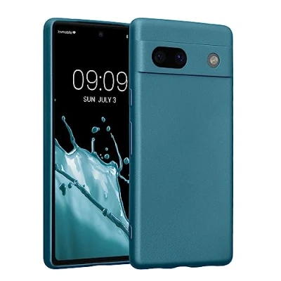 Abbildung von kwmobile Handyhülle kompatibel mit Google Pixel 7a Hülle weiche Silikon Case metallisch schimmernd in Metallic Karibikblau