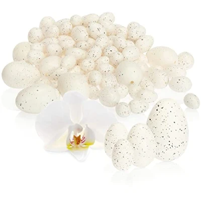 Abbildung von com four® 96x Ostereier als Osterdekoration Deko mit natürlich wirkender Musterung künstliche Vogeleier in Vier Größen (beige weiß 96 Stück)