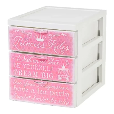 Abbildung von Iris Ohyama Kunststoff Schubladenbox, 5 tiefe Schubladen, Prinzessin Design, leicht zu öffnende A4, A5 &amp; A6 Format, Datei Organisator, für Büro, Schule, Schreibwaren, BPA frei, SCF