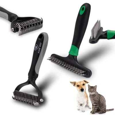 Abbildung von FinoPet 2er Set mit verschiedenen Unterfellbürste/Unterwollbürste und Striegel, Langhaar Kurzhaar Unterwolle Bürsten, Tierhaarentferner, Hundekamm, Katzenkamm, Katzenbürste, Hundebürste