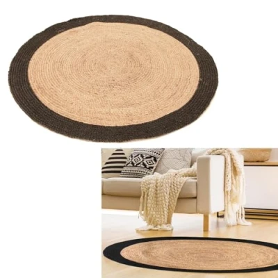 Abbildung von HOME DECO FACTORY Teppich Rund Bord, Jute, 120cm x 0.5cm 120cm, Beige Schwarz