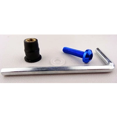 Abbildung von 10er Set eloxierte Motorrad Aluminium Schrauben Innensechskant Linsenkopf mit Gummi blau Unterlegscheiben und gummigelagerte Kontermutter M5 x15