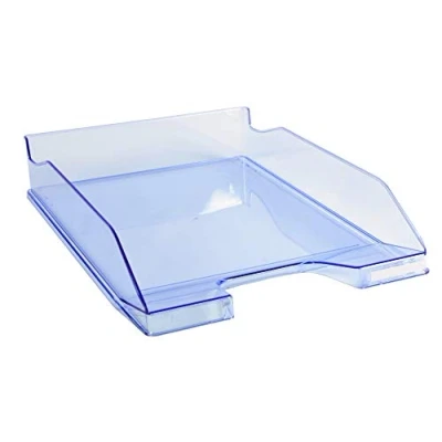 Abbildung von Exacompta 113210D 6er Pack Premium Briefablage aus Kunststoff DIN A4. Ideale Briefkörbe für Ihre Organisation. Robuste und stapelbare Ablagekörbe Blauer Engel eisblau transparent