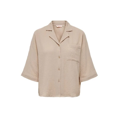 Abbildung von ONLY Kurzes Struktur Onlthyra Hemdbluse, Damen, Größe: XS, Beige
