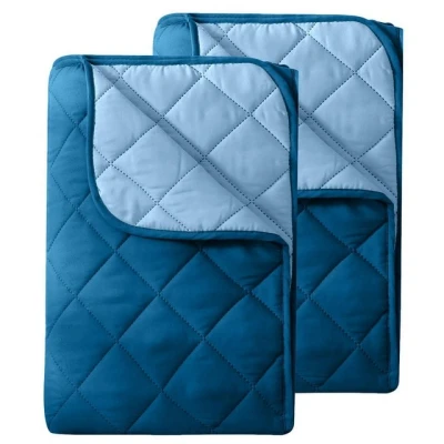 Abbildung von wometo 2 Stück Microfaser Sommer Steppbett Wende Design 135x200 oekoTex dunkelblau und blau Kochfest 95 Sommerbettdecke Leichtsteppbett I ohne Bezug verwendbar 2er Set