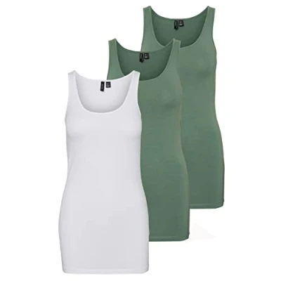 Abbildung von VERO MODA Damen VMMAXI My Soft Long Tank TOP GA 3er Pack 10229554, Bright White/Laurel Wreath &amp; L, XS