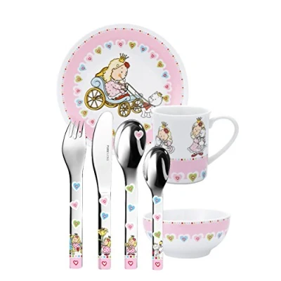 Abbildung von Puresigns ONE Nelia Kindergeschirr Prinzessin Porzellan Kinderbesteck Edelstahl Poliert Silber 7 teilig