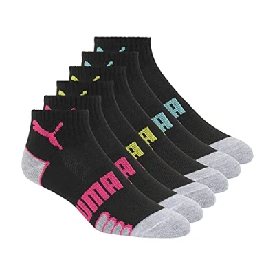 Abbildung von PUMA Women&#039;s Non Terry Quarter Crew Sock 6 Pack, Black/Bright, 9 11