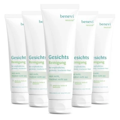 Abbildung von benevi neutral Gesichts Reinigung 5 x 125ml für empfindliche, irritierte, trockene Haut. Ausschließlich milde Tenside, besonders hautverträglich. pH 5,5