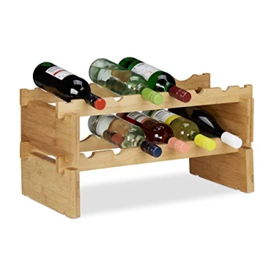 Abbildung von Relaxdays Weinregal stapelbar, Bambus Flaschenhalter für 12 Flaschen Wein, erweiterbarer Weinständer mit 2 Ebenen, Natur