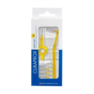Abbildung von Curaprox, Interdentalbürsten Set CPS 09 prime start, Starterset mit 5 Bürsten, 2 verschiedene Halter, gelb, 0.9 mm Durchmesser, 4 Wirksamkeit