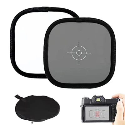Abbildung von GraueKarte Weißabgleich Karten 30 cm Faltbare 18% Doppelseitige Graukarte Portable Focus Board Weiß Ausgleich Fokuskarte Eferenzkarte mit Tragetasche für Digital Kamera Fotografie Zubehör