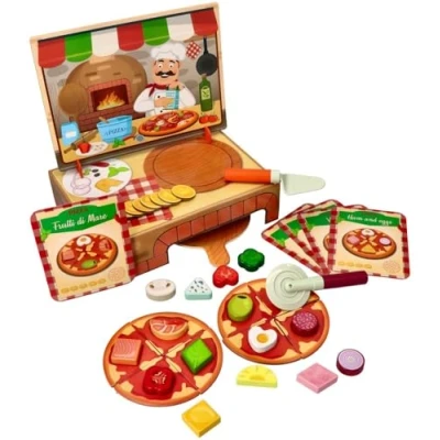 Abbildung von Woodyland Lernspielzeug Motorikspiel Pizza Pizzabäcker. Belege die Pizzen richtig. 44 tlg. (44 St), Teile
