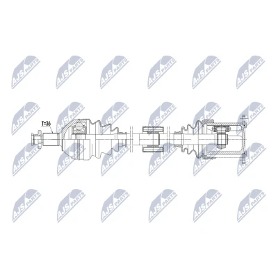 Abbildung von NTY NPW VW 225 Antriebswelle Vorderachse rechts 777mm Doppelkupplungsgetriebe 7 Gang VOLKSWAGEN: Polo VI