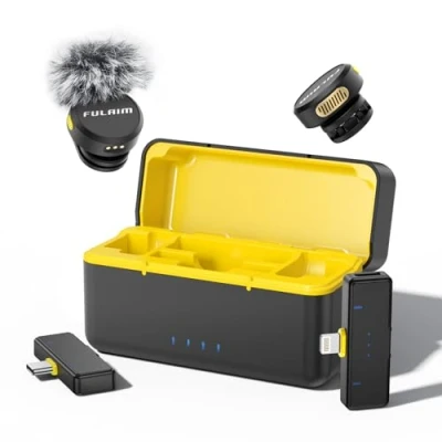 Abbildung von FULAIM Lavalier Mikrofon Wireless für iPhone/Android/PC, Mini mit Geräuschunterdrückung und 32 Stunden Akkulaufzeit, Handy YouTube Vlog Streaming Twitch Facebook Live