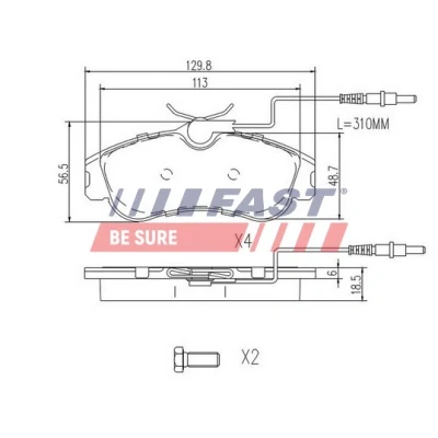 Abbildung von FAST FT29517 Bremsbelagsatz Vorderachse mit integriertem Verschleißsensor PEUGEOT: 306 Schrägheck, Partner I Combispace, Kastenwagen