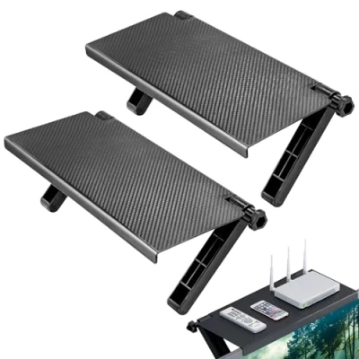 Abbildung von QUOTRE 2 Stück Bildschirm Oberes Regal, 33x16 cm Einstellbares Bildschirmregal TV Top Regal Monitorständer, Monitor Speicherregal für Lautsprecher, Media Boxen, Router, Fernbedienung, Spielekonsole