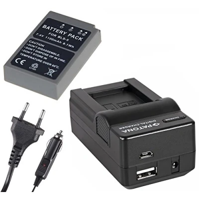 Abbildung von 3in1 SET für die Olympus Pen E PL8 / Premium Akku BLS 5 50 (Starke 1100mAh) + 4in1 Ladegerät (u.a. mit USB/Micro USB und Kfz/Auto) inkl. PATONA Displaypad