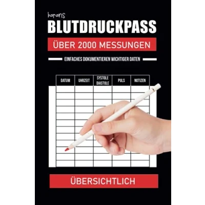 Abbildung von Blutdruckpass Über 2000 Messungen: Übersichtlich Blutdruck Logbuch zum Ausfüllen. Vorgedruckte Seiten Einfachen Dokumentieren wichtiger Daten